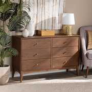 Baxton Studio Landis Mid-Century Ash Walnut Finished Wood 6-Drawer Dresser 193-11303-ZORO